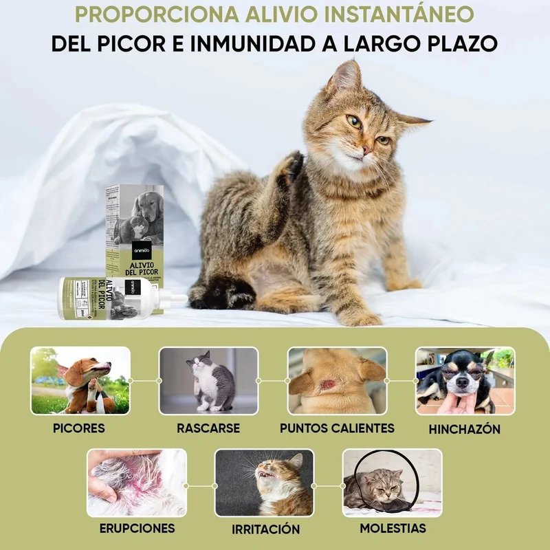 Gotas anti-comichão para cães e gatos 250 ml - ação eficaz contra a comichão, ideal para alergias a ervas, pólen e alimentos dos seus animais de estimação, alivia a comichão em gatos e cães