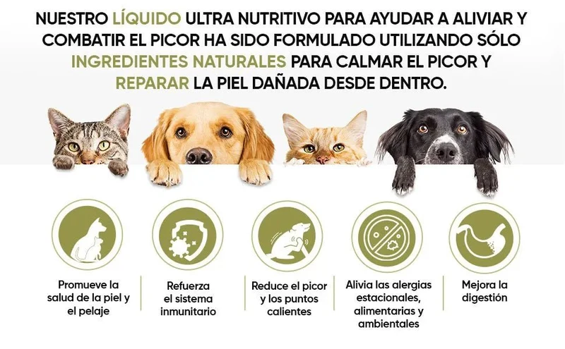 Gotas anti-comichão para cães e gatos 250 ml - ação eficaz contra a comichão, ideal para alergias a ervas, pólen e alimentos dos seus animais de estimação, alivia a comichão em gatos e cães