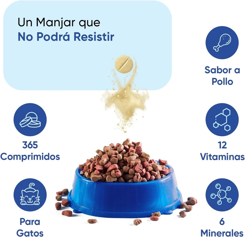 Animigo Multivitaminas e Minerais para gato: 18 vitaminas e minerais para apoio imunológico, pele, pêlo e articulações- embalagem 120 biscoitos mastigáveis