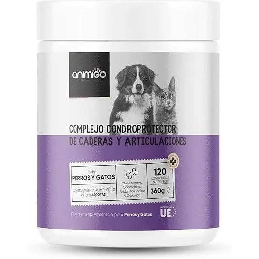 Complexo de glucosamina e condroitina para cães e gatos, alvo articulações e ossos fortes, 120 cápsulas, condroprotetor e anti-inflamatório, com vitamina C, açafrão, gengibre e rosa mosquito