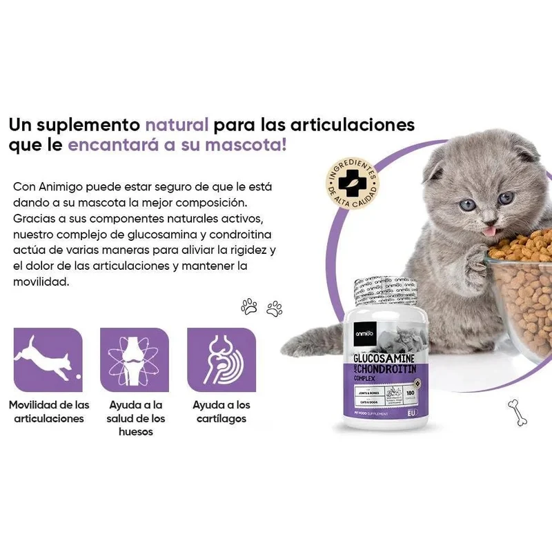 Complexo de glucosamina e condroitina para cães e gatos, alvo articulações e ossos fortes, 120 cápsulas, condroprotetor e anti-inflamatório, com vitamina C, açafrão, gengibre e rosa mosquito