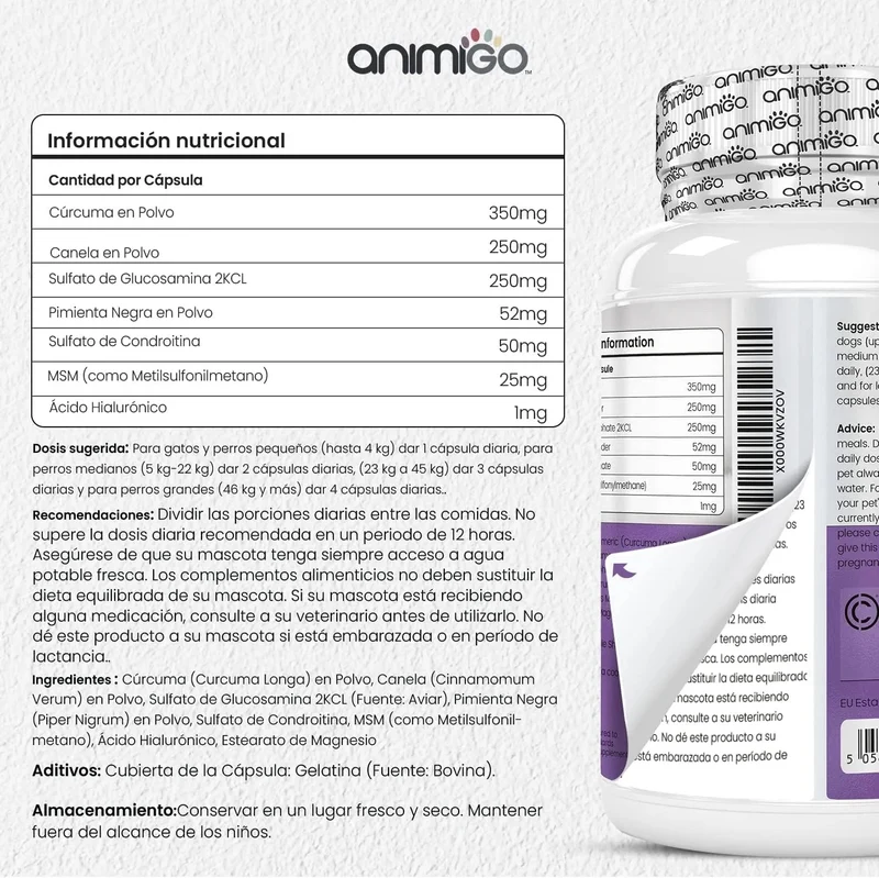 Condroprotetor e anti-inflamatório para cães e gatos, 120 comprimidos mastigáveis, com glucosamina condroitina, MSM, ácido hialurónico, canela e açafrão, para raças grandes e pequenas, articulações e anca