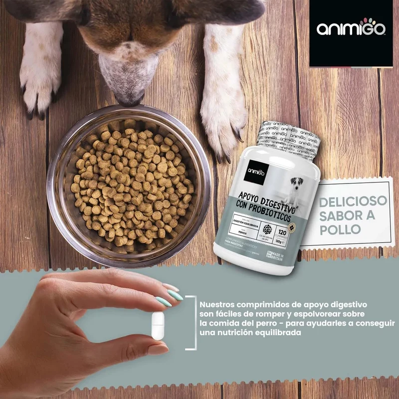 Probióticos, prebióticos e enzimas digestivas para cães 120 comprimidos sabor a frango, - ajuda a digestão e o sistema imunitário