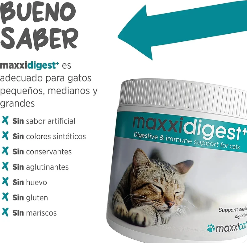 maxxidigest Probióticos, prebióticos e enzimas digestivas para gatos - Ajuda avançada à digestão felina e ao sistema imunitário, sem pó OGM
