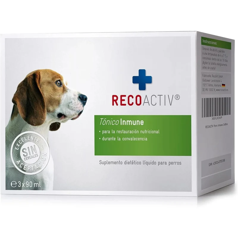 RECOACTIV Tónico imunitário para cães, 3 x 90 ml, suplemento dietético para apoio imunitário e prevenção dos sintomas de carência, eficaz estimulador dietético do apetite