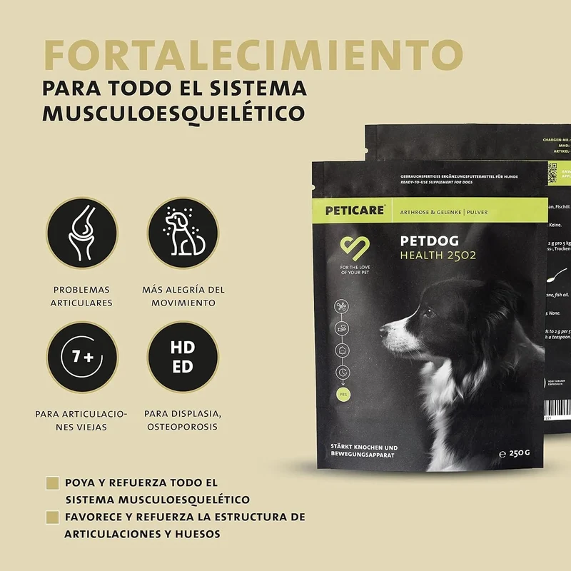 Peticare Pó para as articulações e artrose de cães | com MSM, colagénio | fortalece os ossos | alimento complementar natural