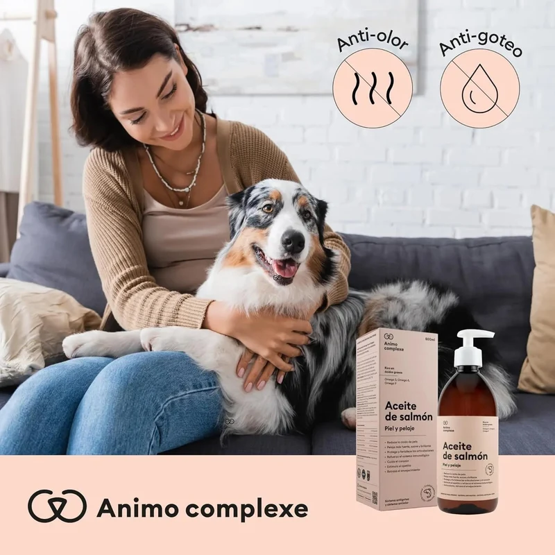 ANIMO-COMPLEXE | Óleo de salmão para cães | rico em ômega 3, 6 e 9 | Melhora e reduz a queda de pelo