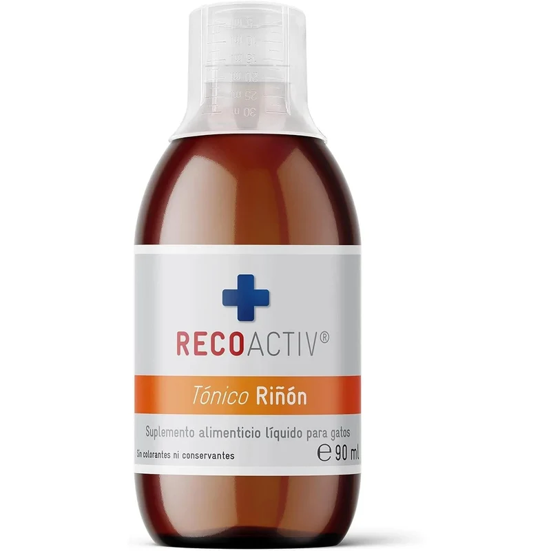 RECOACTIV Tónico renal para gatos, 3 x 90 ml, alimento complementar para convalescência em caso de sinais precoces de disfunção renal no gato, bem como para profilaxia