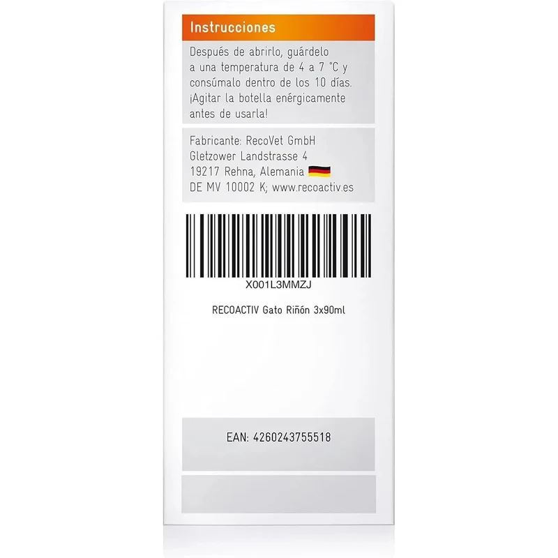 RECOACTIV Tónico renal para gatos, 3 x 90 ml, alimento complementar para convalescência em caso de sinais precoces de disfunção renal no gato, bem como para profilaxia