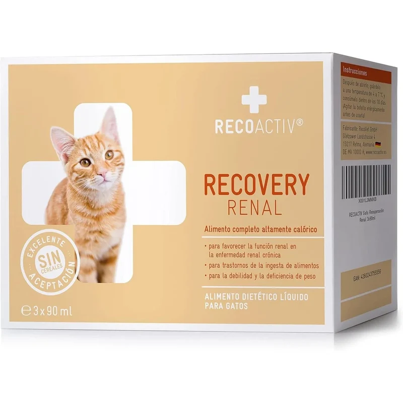 RECOACTIV Recovery renal para gatos, 1 x 280 ml, alimento dietético completo de alto teor calórico para disfunção renal e aumento das necessidades energéticas