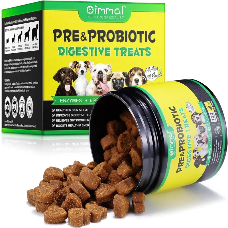 Comprimidos para mastigar probióticos para todos os cães, guloseimas digestivas pré e probióticas (desconforto no estômago, inchaço, comichão, diarreia) (300 gr, 120 unidades)