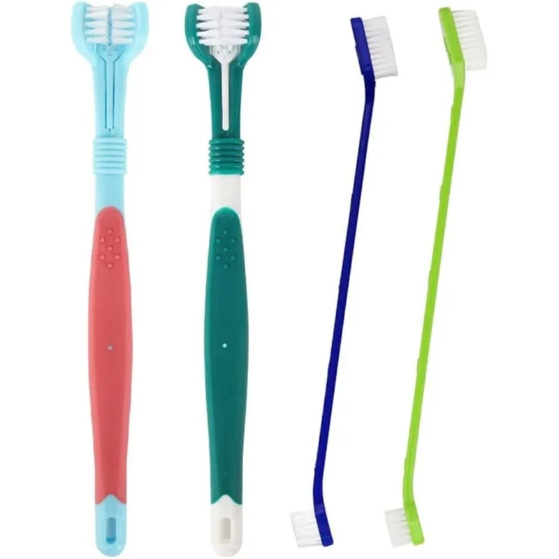 Escova de dentes para cães, 4 escovas de dentes - 2 de 3 cabeças e 2 normais