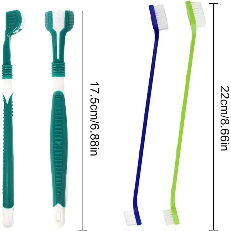 Escova de dentes para cães, 4 escovas de dentes - 2 de 3 cabeças e 2 normais