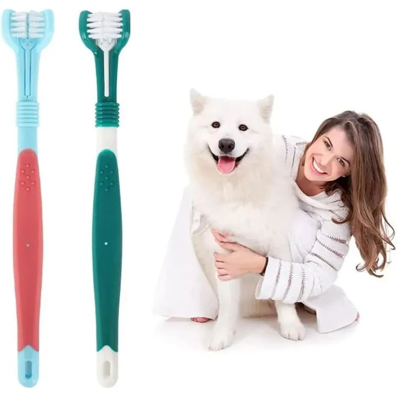 Escova de dentes para cães, 4 escovas de dentes - 2 de 3 cabeças e 2 normais