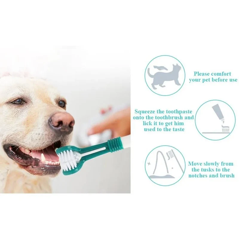 Escova de dentes para cães, 4 escovas de dentes - 2 de 3 cabeças e 2 normais