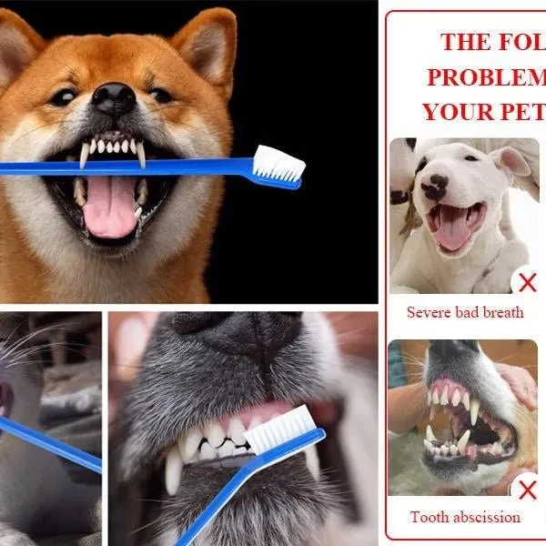 Escova de dentes para cães, 4 escovas de dentes - 2 de 3 cabeças e 2 normais