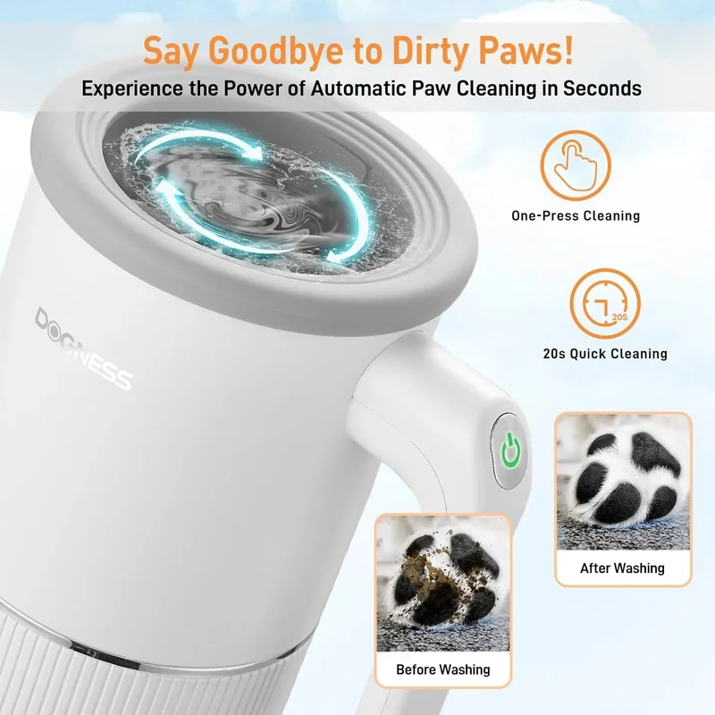Limpa patas automático para cão com silicone macio e carregamento rápido USB (Branco)