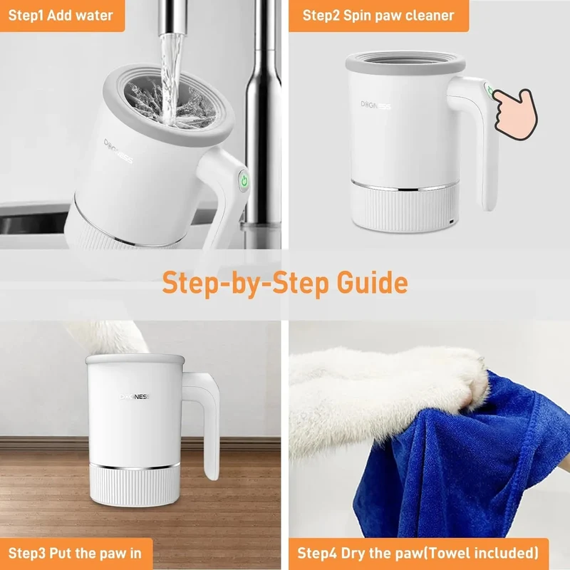 Limpa patas automático para cão com silicone macio e carregamento rápido USB (Branco)