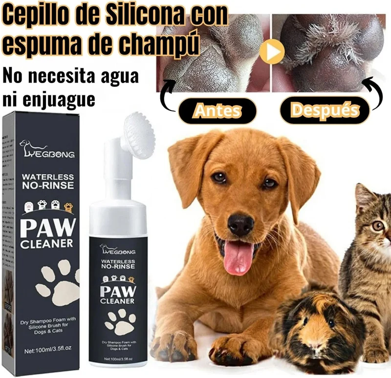 Limpador a seco, para patas e almofadas de patas de cães, escova com espuma de lavagem a seco, sem necessidade de água, elimina sujidade e bactérias, ecológico