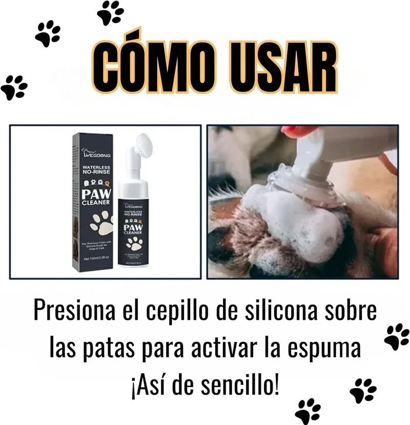 Limpador a seco, para patas e almofadas de patas de cães, escova com espuma de lavagem a seco, sem necessidade de água, elimina sujidade e bactérias, ecológico