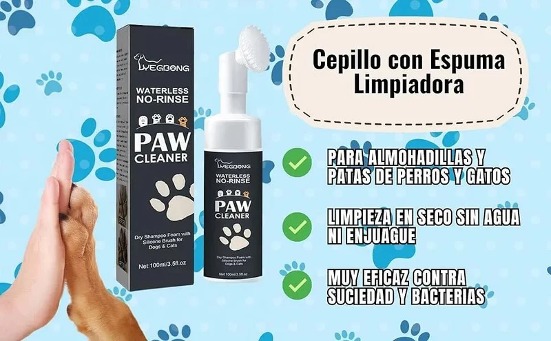 Limpador a seco, para patas e almofadas de patas de cães, escova com espuma de lavagem a seco, sem necessidade de água, elimina sujidade e bactérias, ecológico