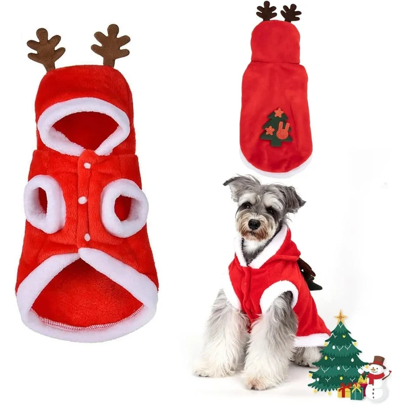 Roupa natalícia para cão / Casaco com capuz para cão