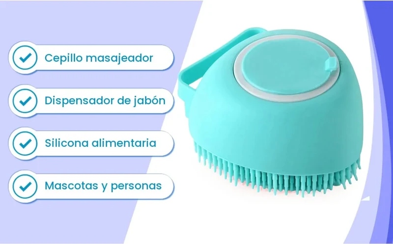 Escova de banho e massagem, para animais de estimação, com auto-dispensador de champô