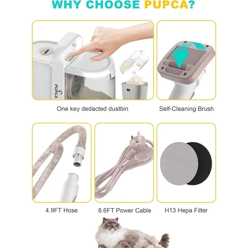Kit de Tosquia e Higiene do Pêlo, para cães, com aspirador de pêlos, (52 dB)
