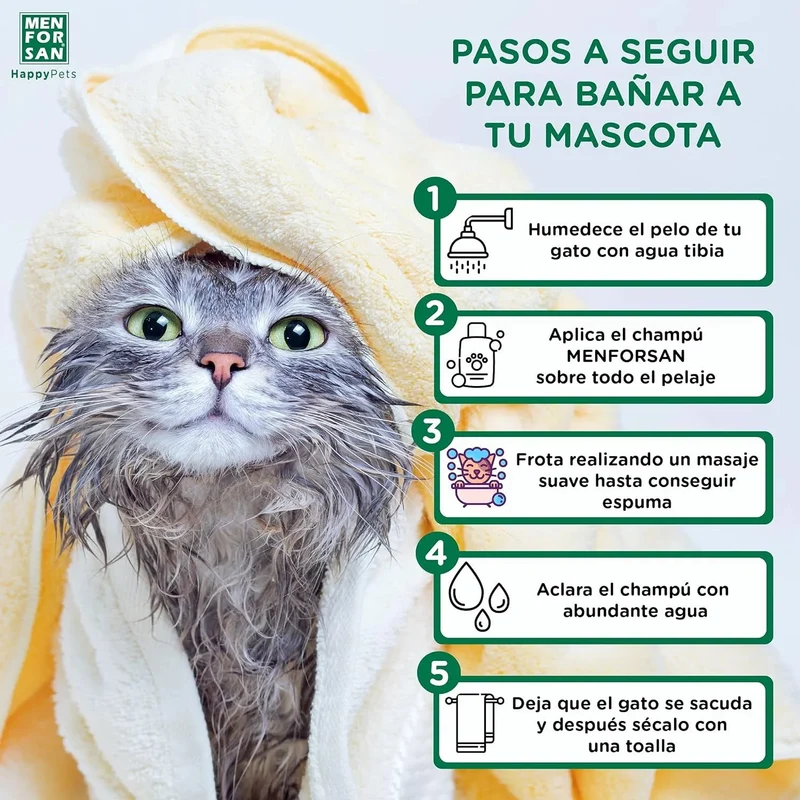 MENFORSAN Pack higiene e beleza para gatos menforsan, champô muito macio gatos 300 ml, colónia morango para gatos de 125 ml, champô em espuma para cães e gatos 200 ml, rico aroma a morangos