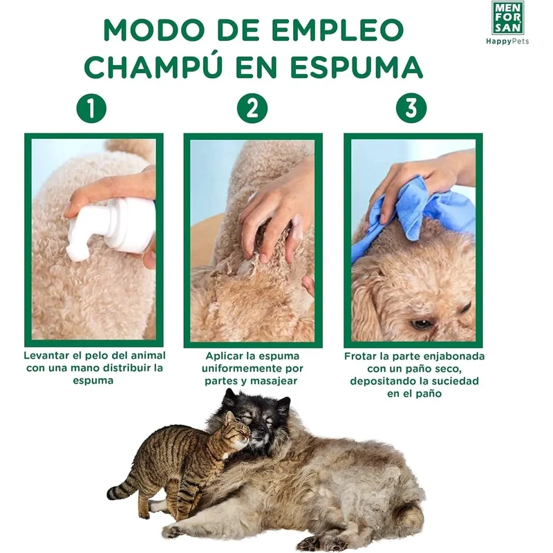 MENFORSAN Pack higiene e beleza para gatos menforsan, champô muito macio gatos 300 ml, colónia morango para gatos de 125 ml, champô em espuma para cães e gatos 200 ml, rico aroma a morangos