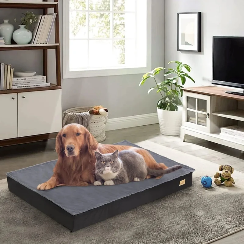 Cama ortopédica para Cães Grandes, Lavável, Cobertura impermeável, Cinzento