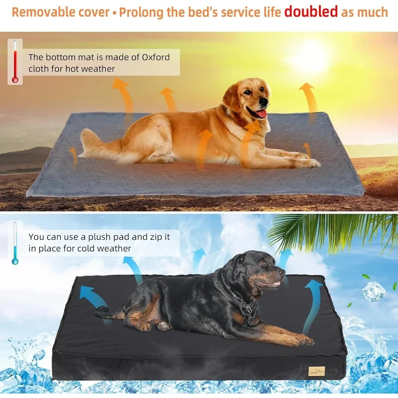 Cama ortopédica para Cães Grandes, Lavável, Cobertura impermeável, Cinzento