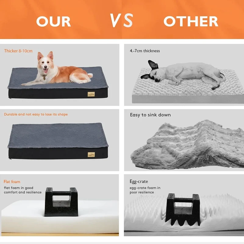 Cama ortopédica para Cães Grandes, Lavável, Cobertura impermeável, Cinzento