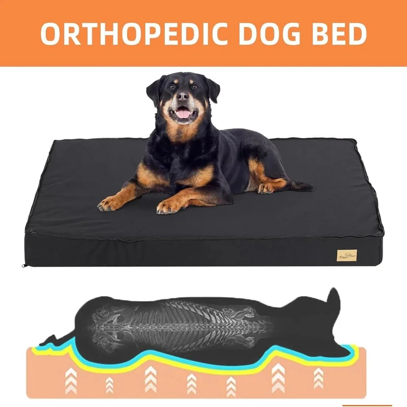 Cama ortopédica para Cães Grandes, Lavável, Cobertura impermeável, Cinzento