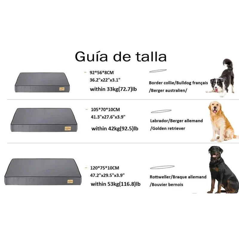 Cama ortopédica para Cães Grandes, Lavável, Cobertura impermeável, Cinzento