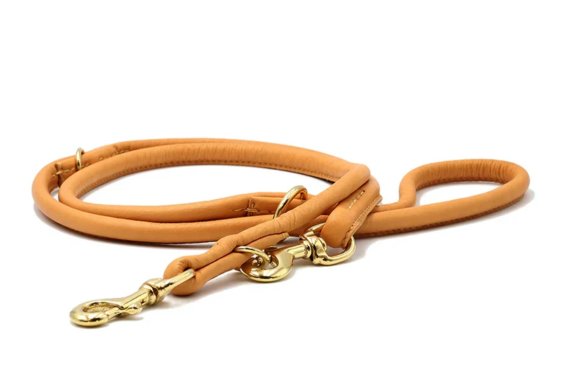 Lederleine rundgenäht 2m Gold - Sand