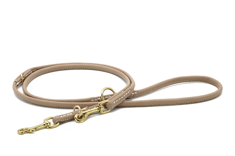 Lederleine rundgenäht 2m Gold Bergblume - Beige