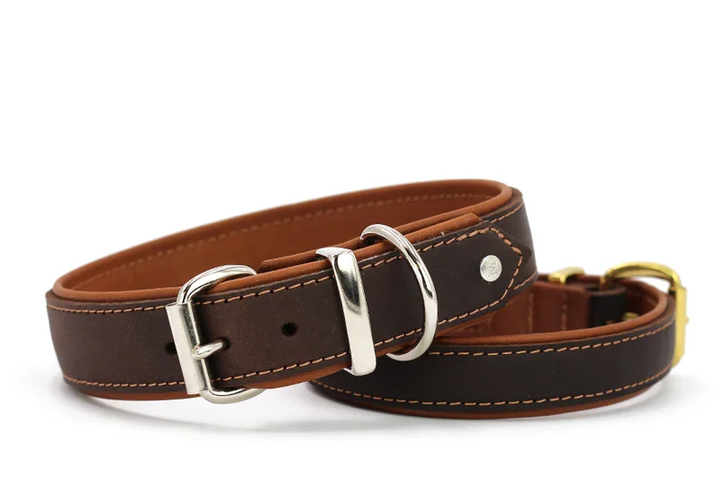 Halsband Klassik Premium Soft - Cognac/Goldfarben