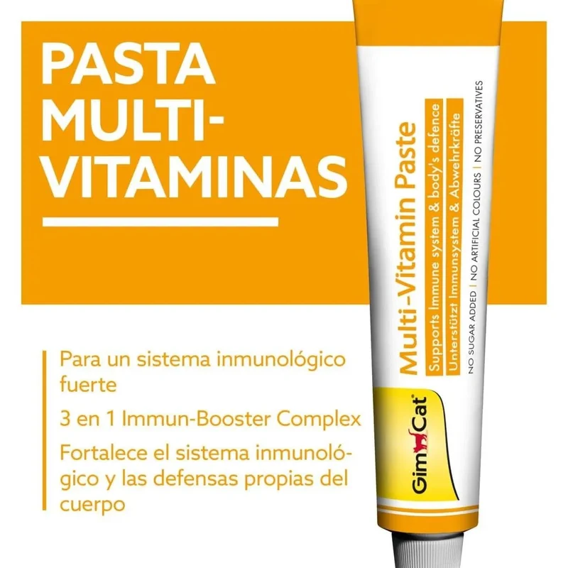 GimCat Multi-vitamina pasta multivitaminas - snack saudável para gatos que ativa as defesas e fortalece o sistema imunitário