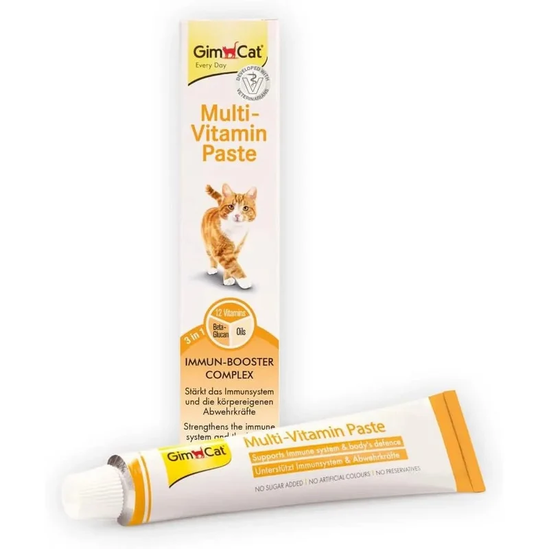 GimCat Multi-vitamina pasta multivitaminas - snack saudável para gatos que ativa as defesas e fortalece o sistema imunitário