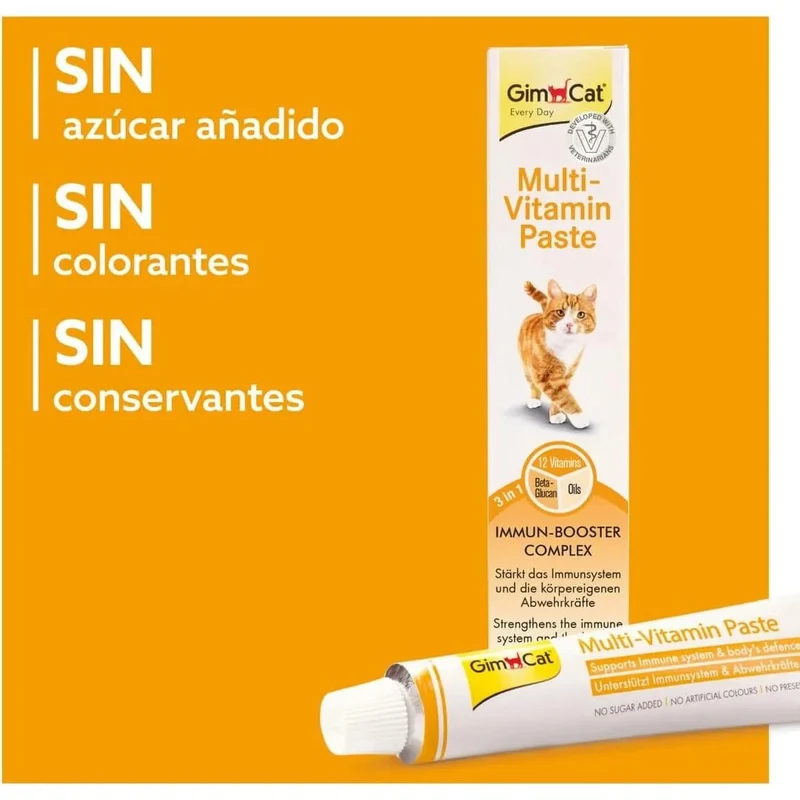 GimCat Multi-vitamina pasta multivitaminas - snack saudável para gatos que ativa as defesas e fortalece o sistema imunitário