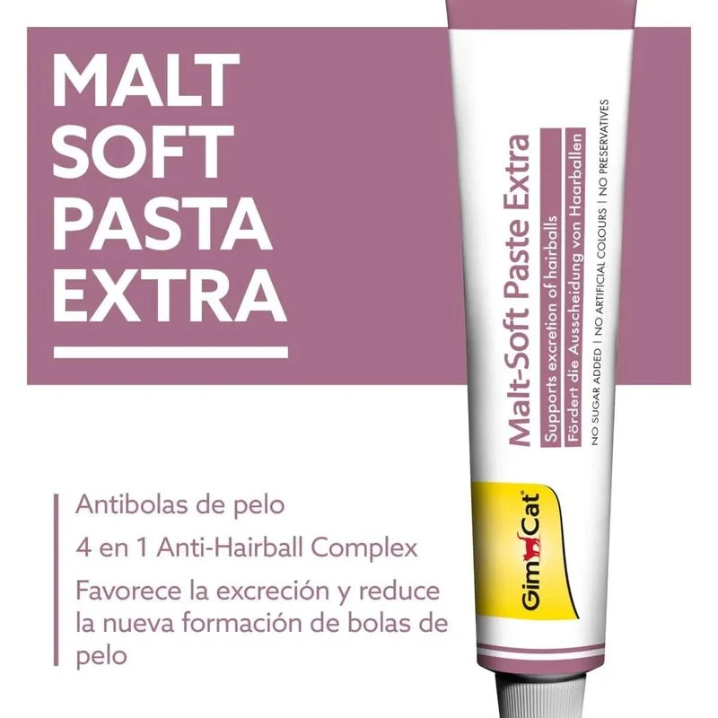 GimCat Malt-Soft Extra, pasta com malte - Anti-Hairball snack para gatos favorece a excreção de bolas de pelo