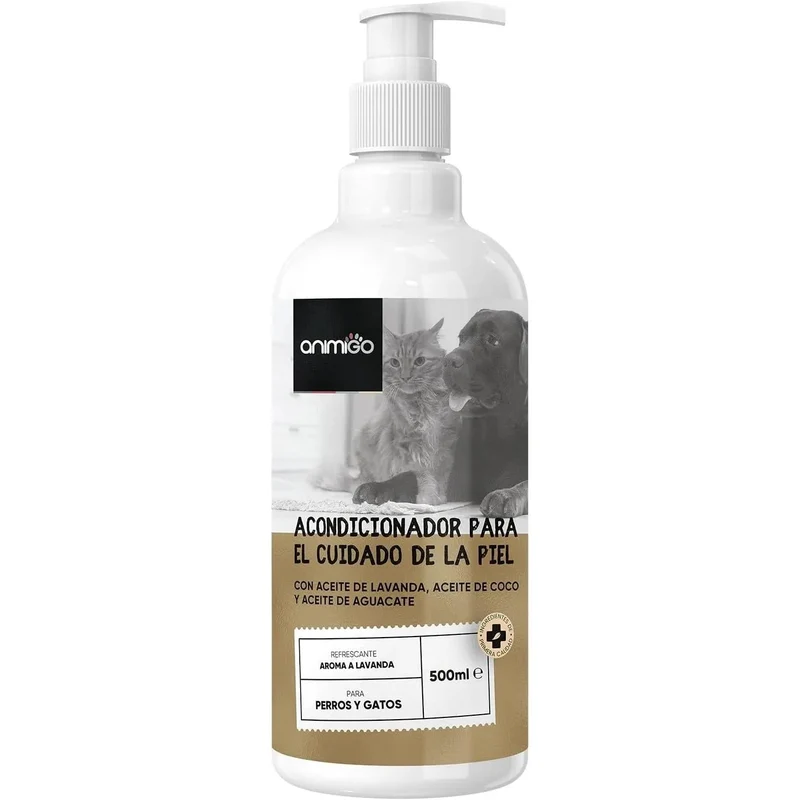 Condicionador para cães e gatos (500 ml) - Hidratante e Desembaraçante para peles sensíveis, suave para todos os tipos de pêlo e raças, hipoalergénico com óleo de côco e lavanda