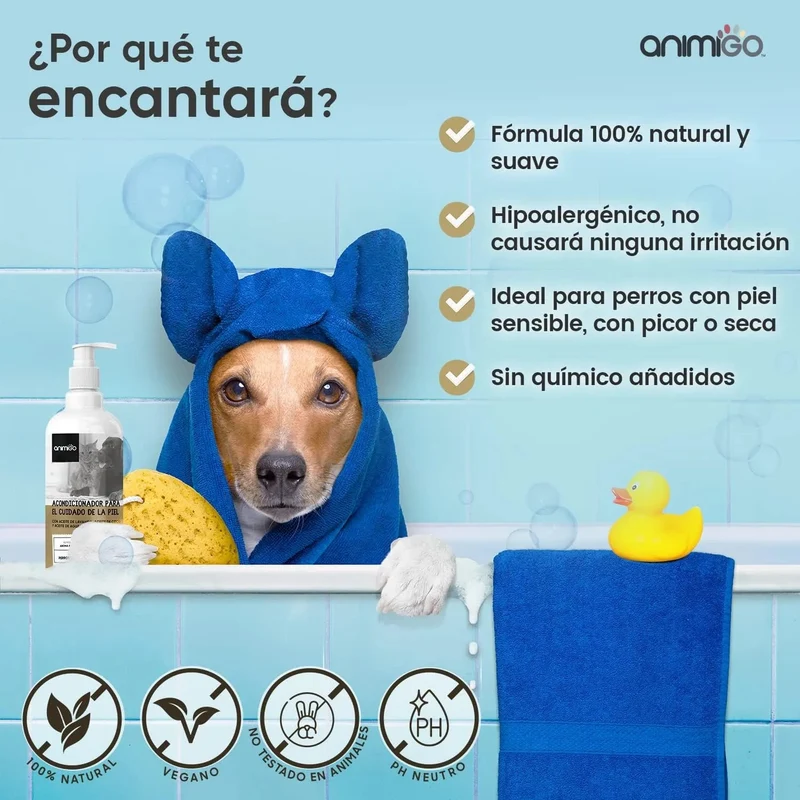 Condicionador para cães e gatos (500 ml) - Hidratante e Desembaraçante para peles sensíveis, suave para todos os tipos de pêlo e raças, hipoalergénico com óleo de côco e lavanda