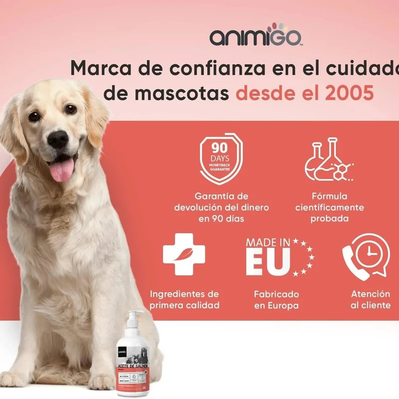 Óleo de salmão para cães e gatos (500 ml) - natural, salmão norueguês - suplemento Barf para cães e gatos com Omega 3, Omega 6 e Omega 9, pelo com mais brilho, pele saudável e hidratada, para articulações