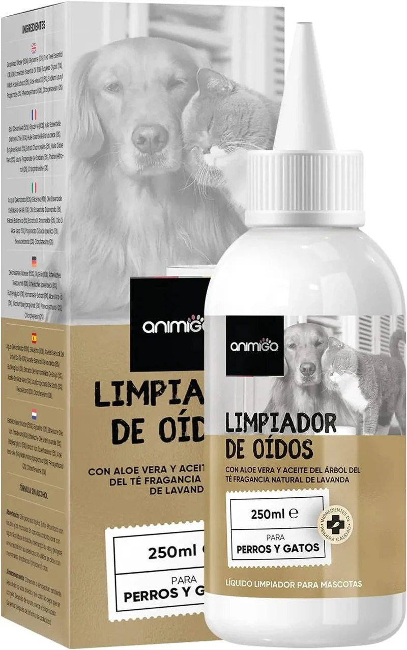 Limpador de ouvidos para cães e gatos (250 ml em gotas) - natural, com aloé vera e lavanda, sem álcool