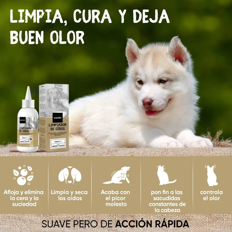 Limpador de ouvidos para cães e gatos (250 ml em gotas) - natural, com aloé vera e lavanda, sem álcool