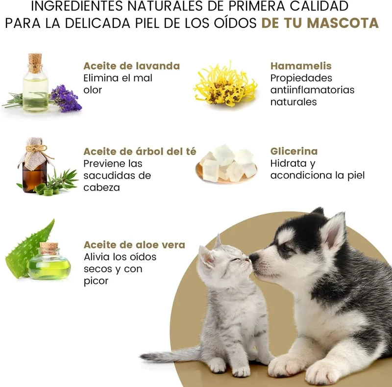 Limpador de ouvidos para cães e gatos (250 ml em gotas) - natural, com aloé vera e lavanda, sem álcool
