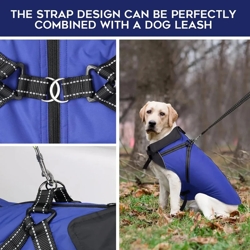 Capa de chuva / casaco impermeável de Outono / Inverno, com arnês para cão médio ou grande