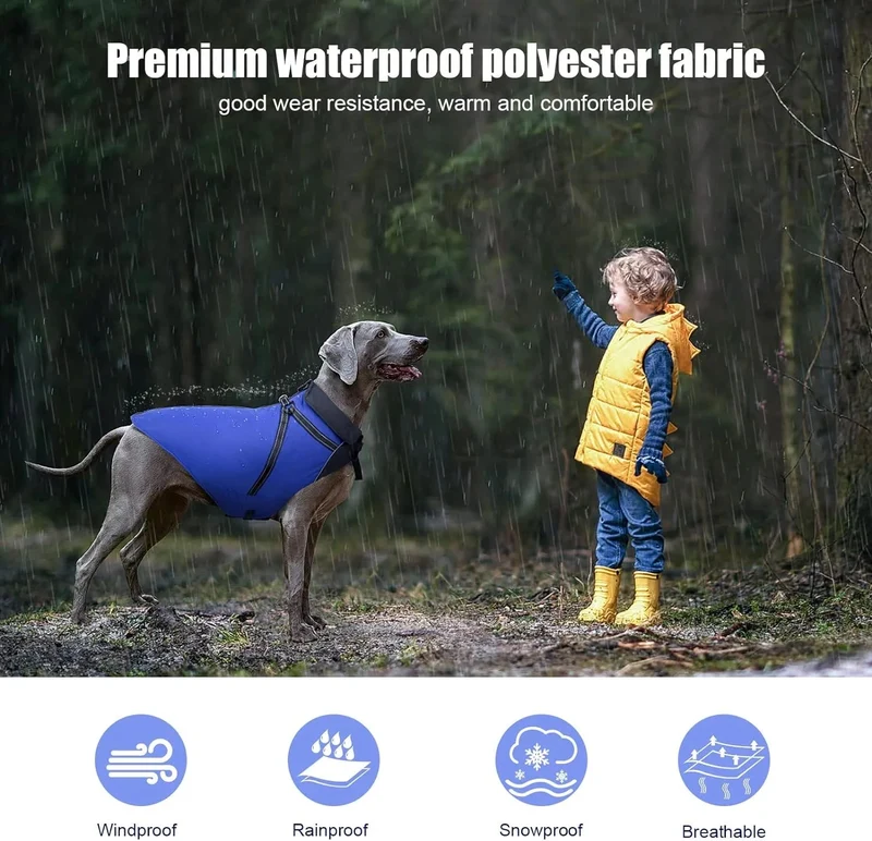Capa de chuva / casaco impermeável de Outono / Inverno, com arnês para cão médio ou grande